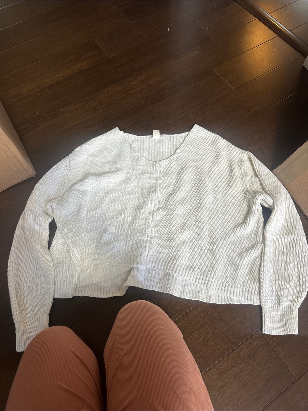 H&M White Ribbed Crewneck Sweater